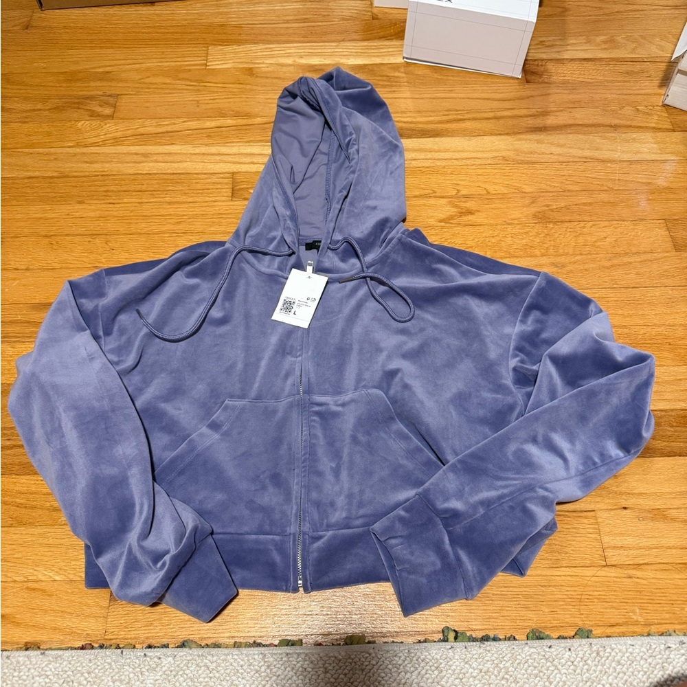 Forever 21 Purple Velour Hooded Zip-Up Jacket
